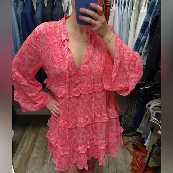 Karlie Pink Ruffle Tiered Dress Size Medium‎ - Picture 10 of 12